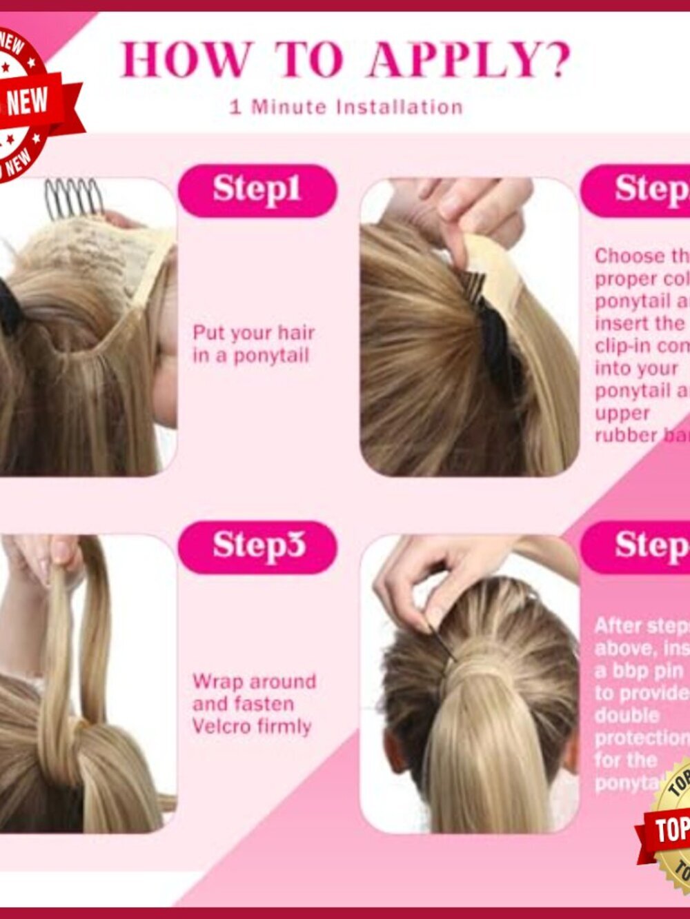 Real Human Hair Ponytail Extension 18 Inch Wrap Around Clip In - Picture 5 of 6